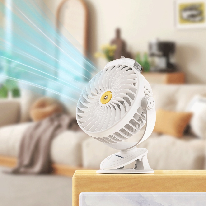 Aigostar - Punjaći stolni ventilator s kopčom 2W/5V 2400mAh USB bijeli