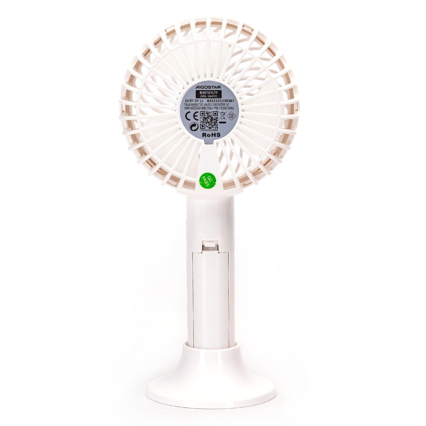 Aigostar - Punjivi džepni ventilator 3W/5V 1500mAh USB bijela