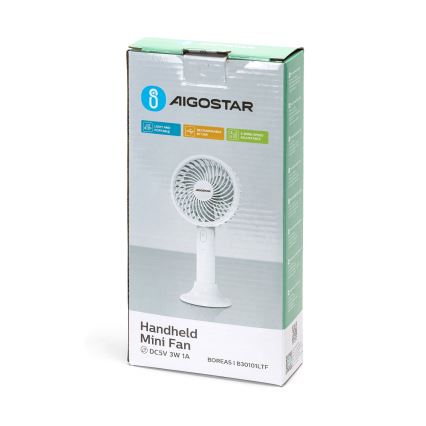 Aigostar - Punjivi džepni ventilator 3W/5V 1500mAh USB bijela