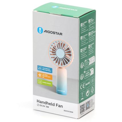 Aigostar - Punjivi džepni ventilator 3W/5V 500 mAh USB ružičasti/plavi