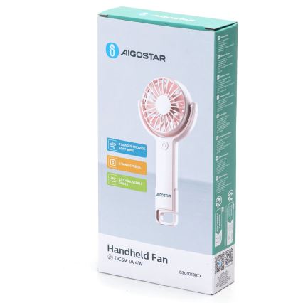 Aigostar - Punjivi džepni ventilator 4,5W/3,7V 1200mAh USB ružičasta