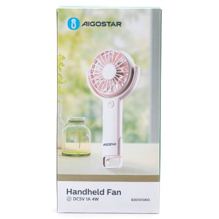 Aigostar - Punjivi džepni ventilator 4,5W/3,7V 1200mAh USB ružičasta