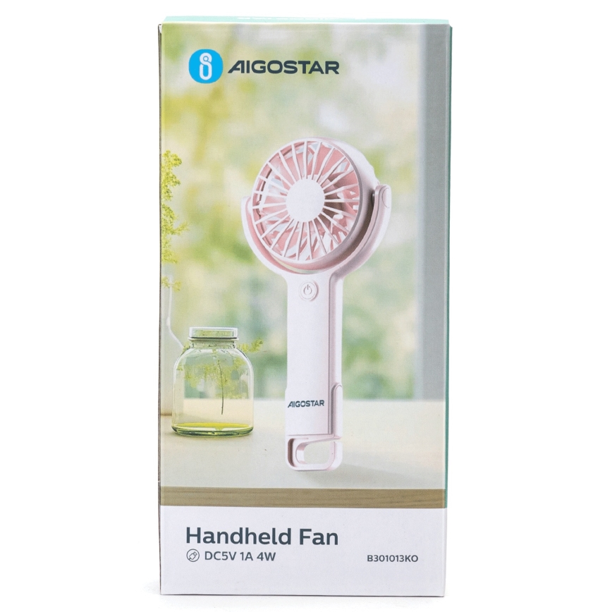 Aigostar - Punjivi džepni ventilator 4,5W/3,7V 1200mAh USB ružičasta