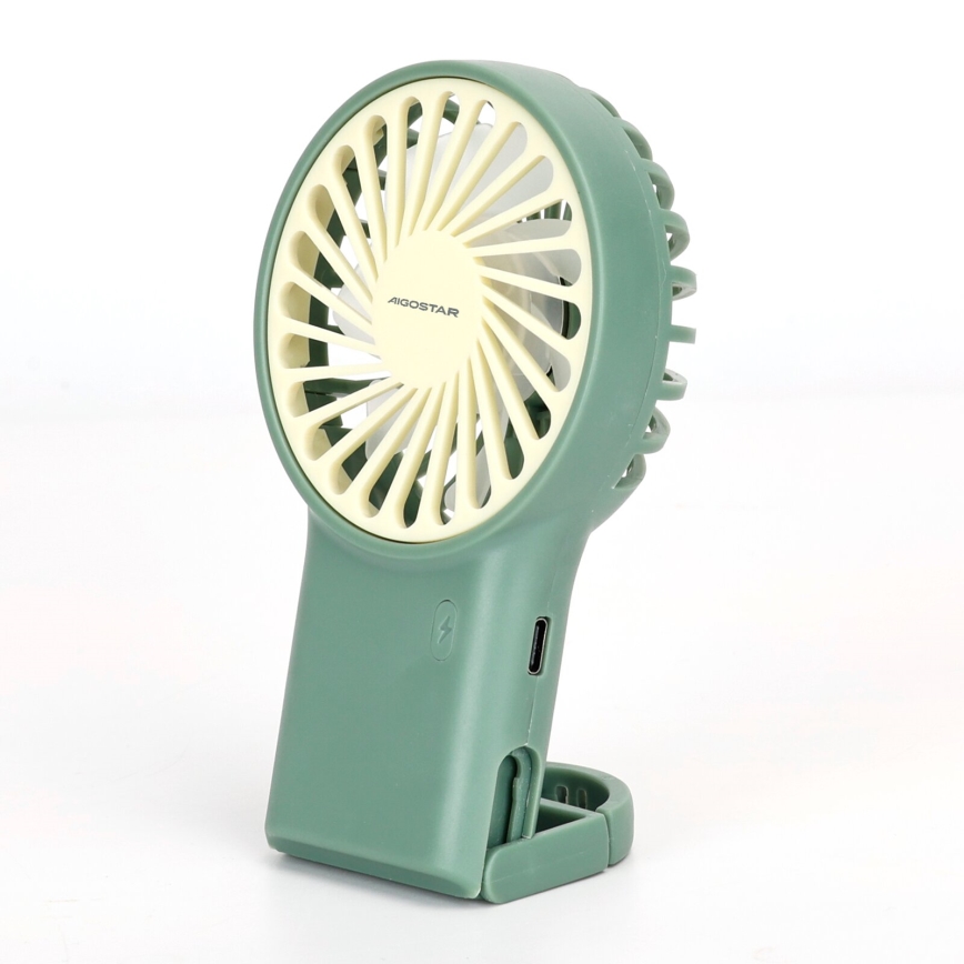 Aigostar - Punjivi džepni ventilator 4W/5V 500mAh USB zelena