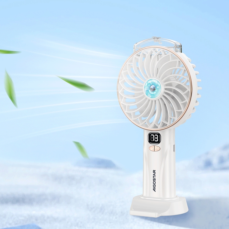Aigostar - Punjivi džepni ventilator 5W/5V 2400mAh USB bijeli
