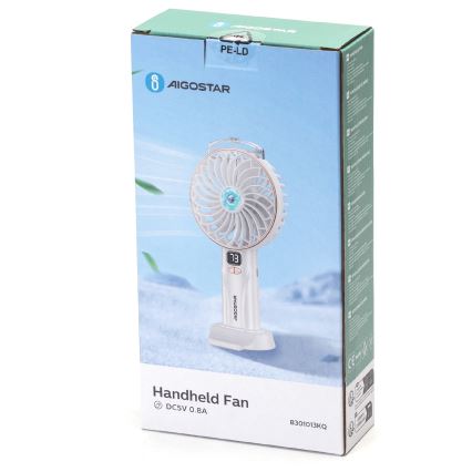 Aigostar - Punjivi džepni ventilator 5W/5V 2400mAh USB bijeli