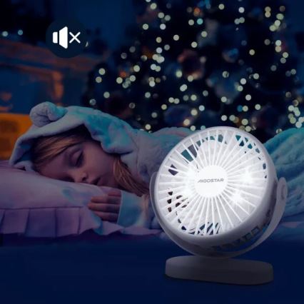 Aigostar - Punjivi stolni ventilator 4W/5V 1500mAh bijela