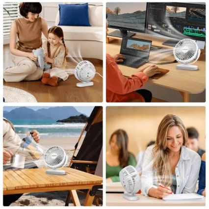 Aigostar - Punjivi stolni ventilator 4W/5V 1500mAh bijela