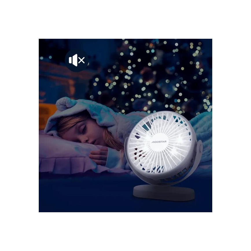Aigostar - Punjaći stolni ventilator 4W/5V 1500mAh bijeli