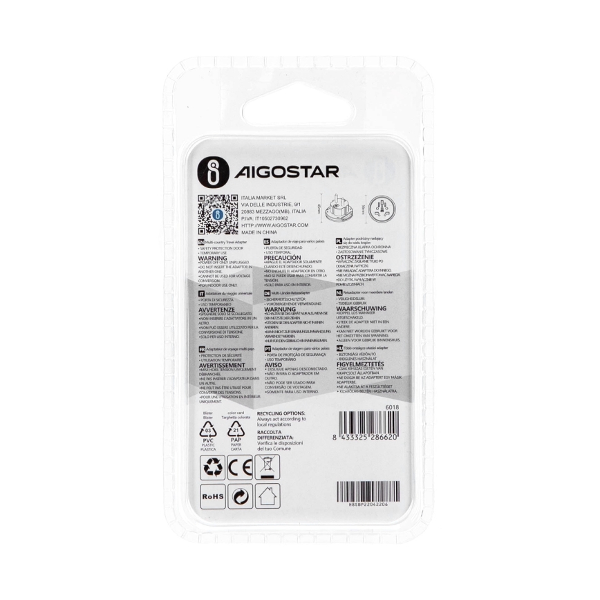 Aigostar - Putni adapter za EU bijeli
