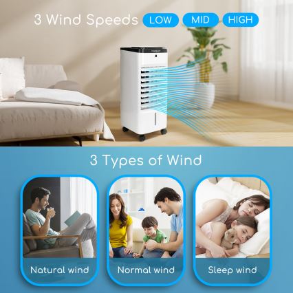 Aigostar - Rashlađivač zraka 60W/230V bijela/crna + daljinski upravljač