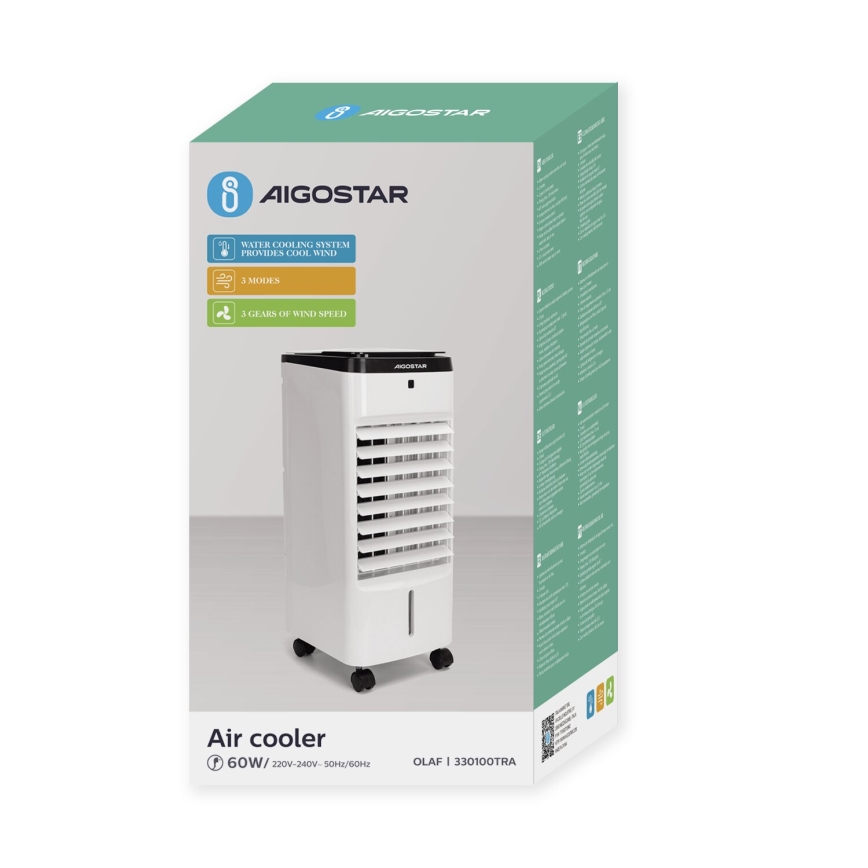 Aigostar - Rashlađivač zraka 60W/230V bijela/crna + daljinski upravljač