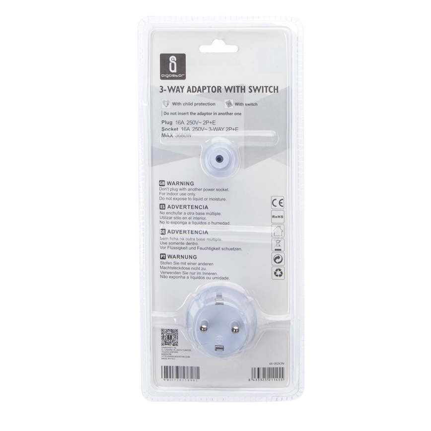 Aigostar - Razdjelnik s utičnicama i prekidačem 3x16A/230V SCHUKO