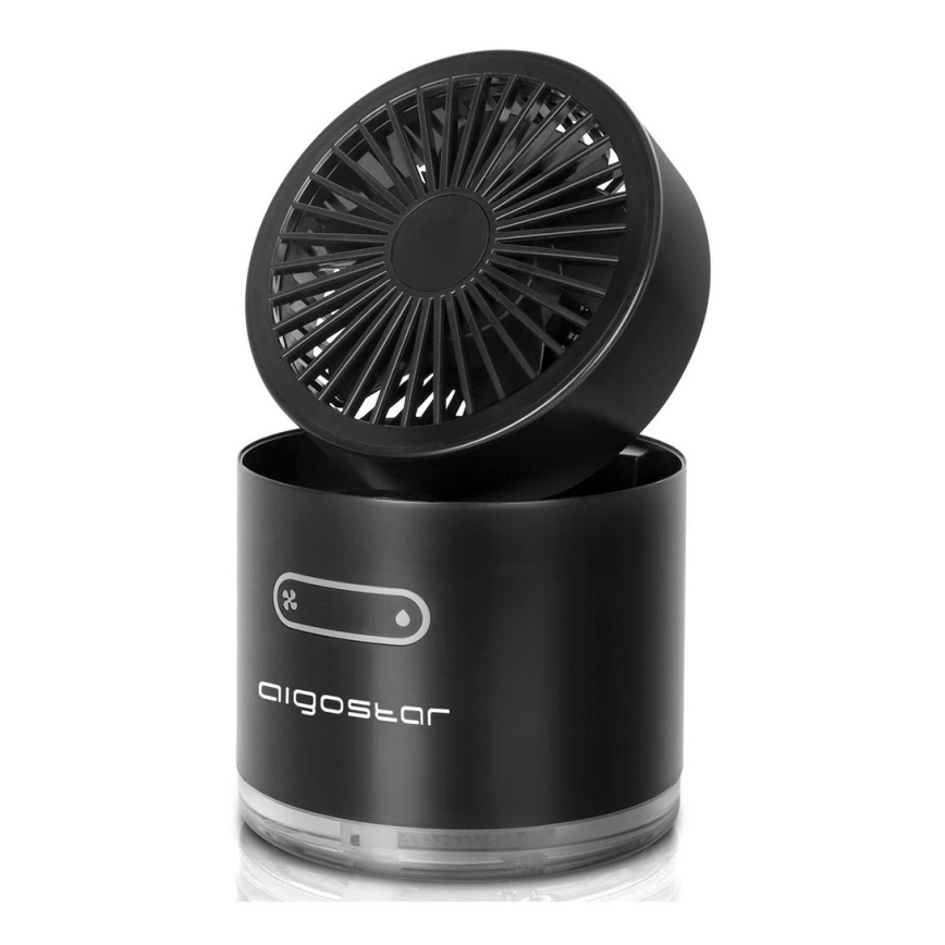 Aigostar - RGB Bežični mini stolni ventilator s efektom magle MIST 10W/5V crna