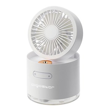 Aigostar - RGB Bežični mini stolni ventilator s efektom maglice MIST 10W/5V 2000mAh bijela