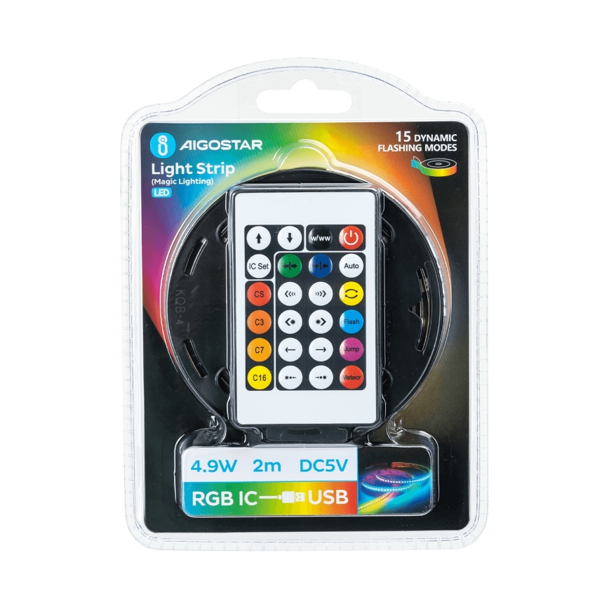Aigostar - RGBIC LED traka s mogućnošću prigušivanja 2 m, 4,9 W / 5 V + daljinski upravljač