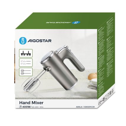 Aigostar - Ručni mikser 400W/230V siva/mat krom