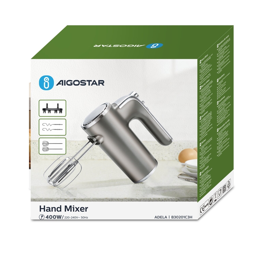 Aigostar - Ručni mikser 400W/230V siva/mat krom