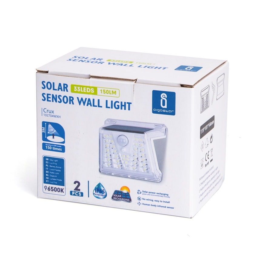 Aigostar - SET 2x LED Vanjska solarna svjetiljka sa senzorom LED/1,48W/3,7V IP65 1200 mAh