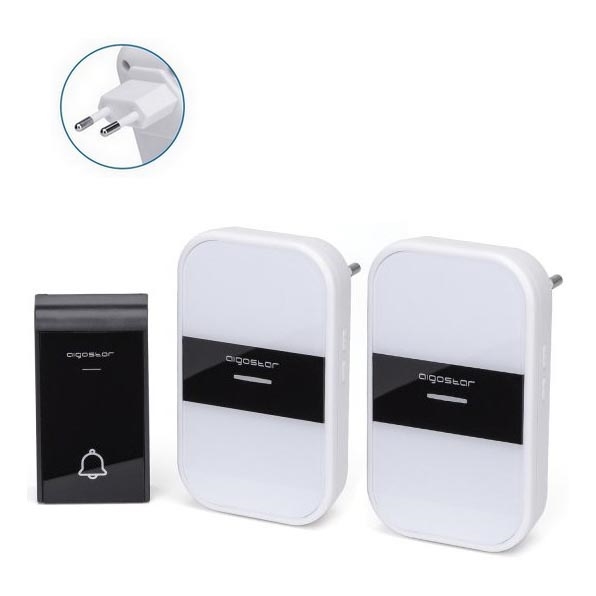 Aigostar - SET 2x Utično bežično zvono 230V/12V IP44 bijela/crna