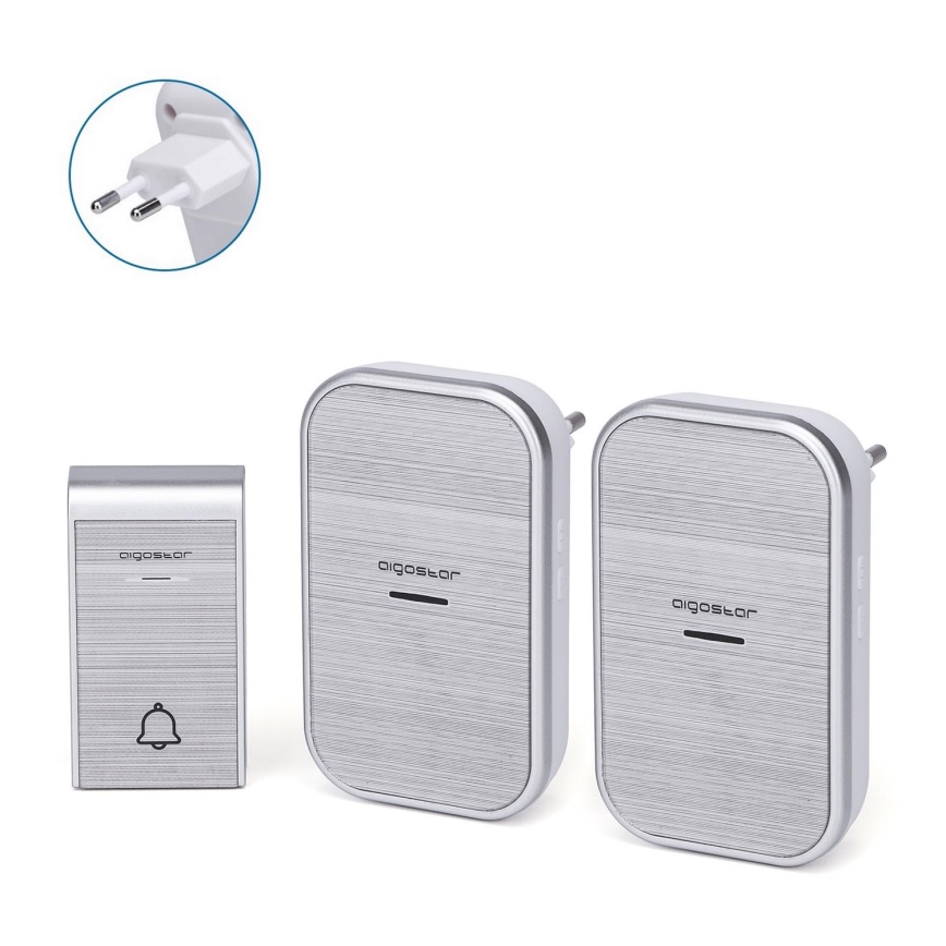 Aigostar - SET 2x Utično bežično zvono 230V/12V IP44 srebrna