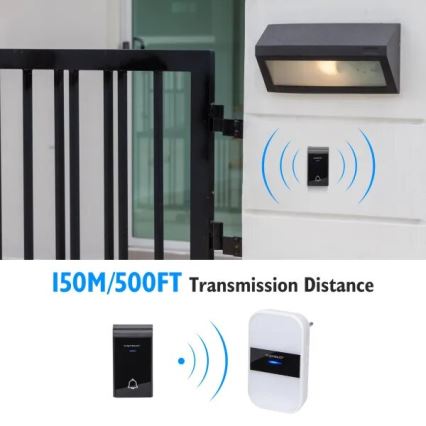 Aigostar - SET 2x Utično bežično zvono 230V/12V IP44 bijela/crna