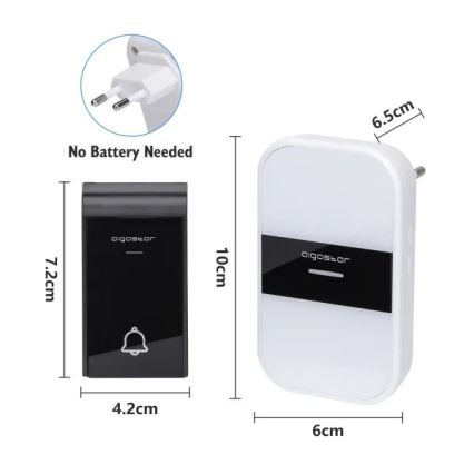 Aigostar - SET 2x Utično bežično zvono 230V/12V IP44 bijela/crna