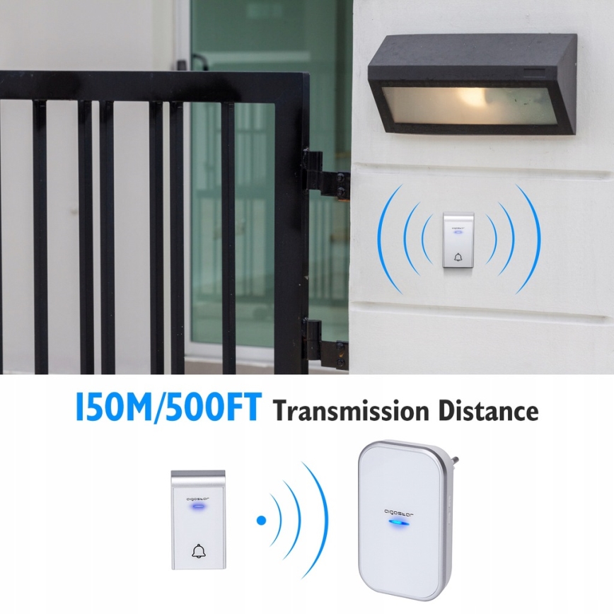 Aigostar - SET 2x Utično bežično zvono 230V/12V IP44 bijela