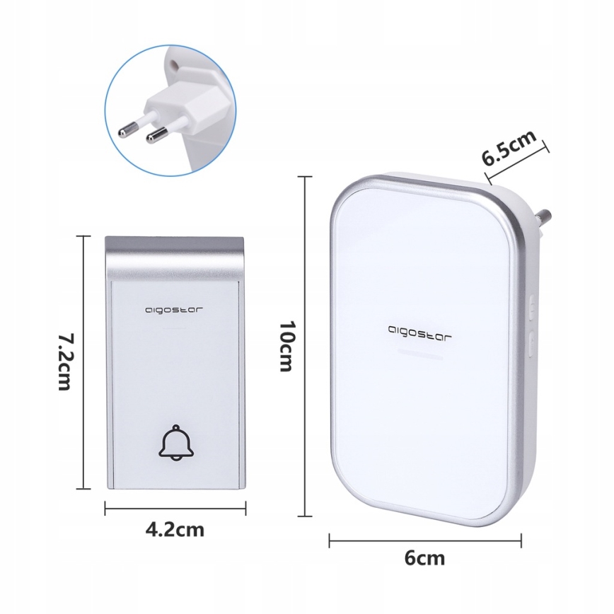 Aigostar - SET 2x Utično bežično zvono 230V/12V IP44 bijela
