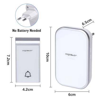 Aigostar - SET 2x Utično bežično zvono 230V/12V IP44 bijela