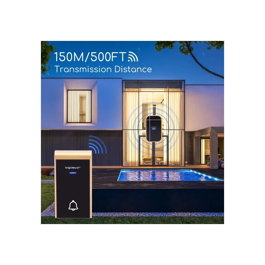 Aigostar - SET 2x Utično bežično zvono 230V/12V IP44 crna/bakrena