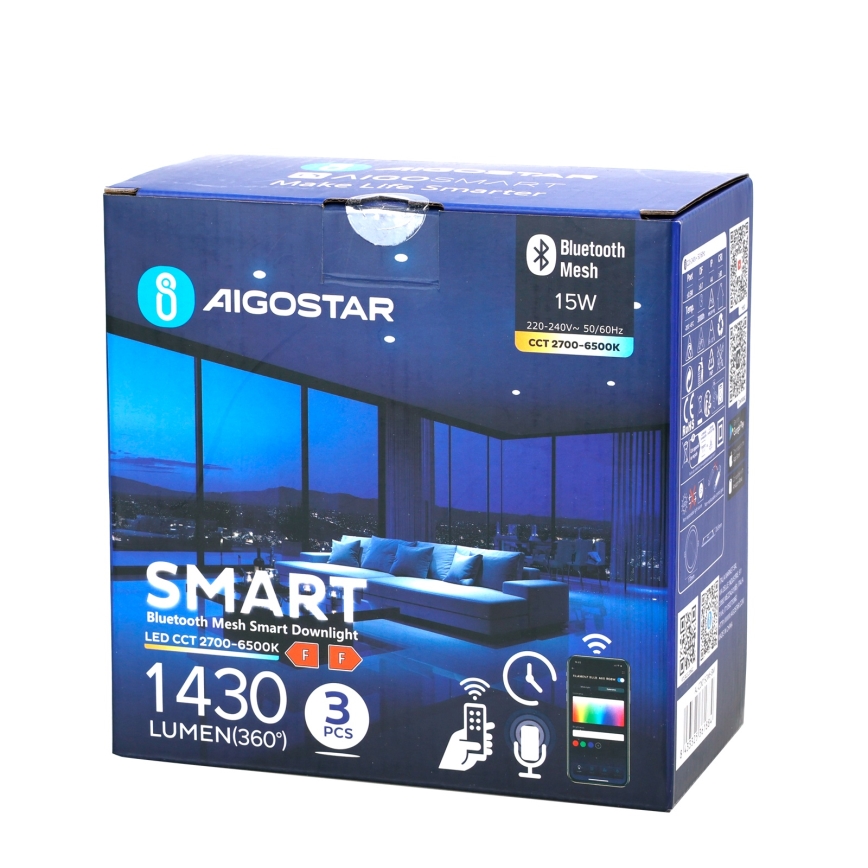 Aigostar - SET 3x LED Prigušiva ugradbena svjetiljka MESH LED/15W/230V 2700K-6500K pr.17cm