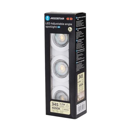 Aigostar - SET 3x LED Ugradna svjetiljka 1xGU10/4,5W/230V 4000K bijela