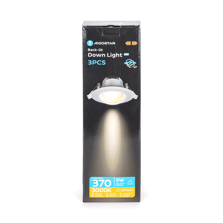Aigostar - SET 3x LED Ugradna svjetla LED/5W/230V 3000K Ø 8,5 cm bijela