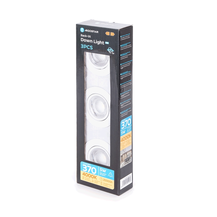 Aigostar - SET 3x LED Ugradna svjetla LED/5W/230V 4000K Ø 8,5 cm bijela