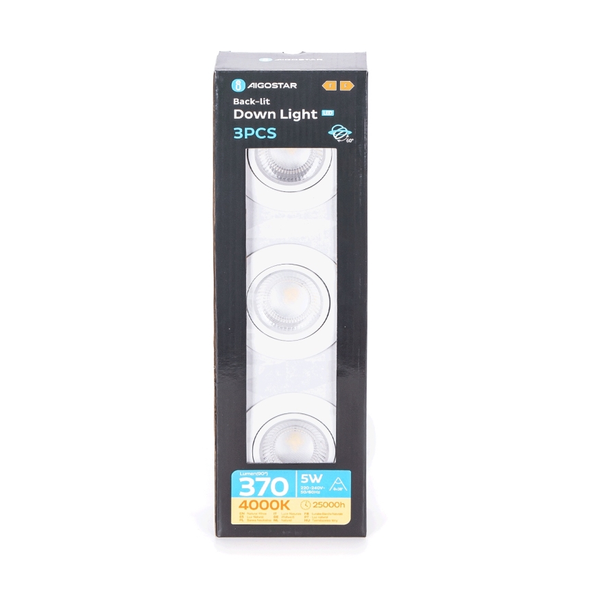 Aigostar - SET 3x LED Ugradna svjetla LED/5W/230V 4000K Ø 8,5 cm bijela
