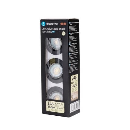 Aigostar - SET 3x LED ugradne stropne svjetiljke 1xGU10/4,5W/230V 4000K crne