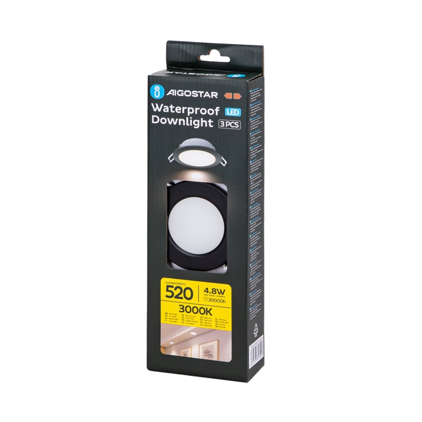 Aigostar - SET 3x LED Vanjska ugradbena svjetiljka LED/4,8W/230V 3000K IP65 crna