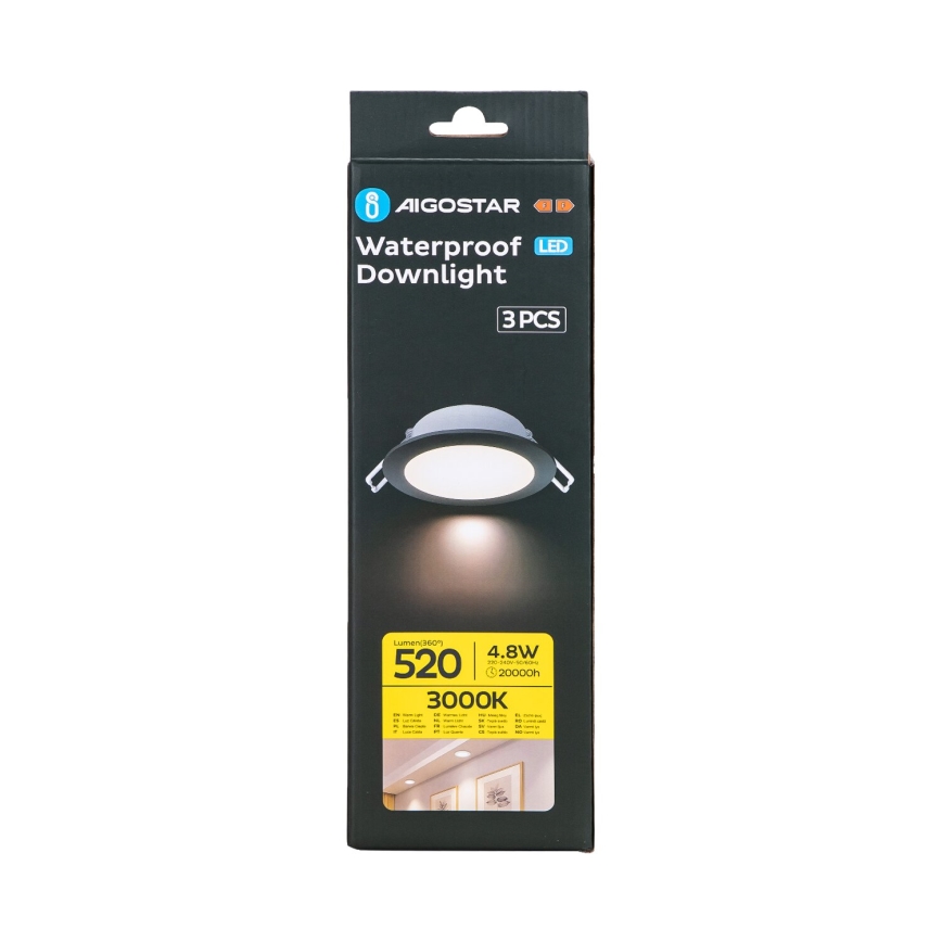 Aigostar - SET 3x LED Vanjska ugradbena svjetiljka LED/4,8W/230V 3000K IP65 crna