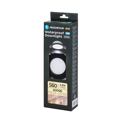 Aigostar - SET 3x LED Vanjska ugradbena svjetiljka LED/4,8W/230V 4000K IP65 crna