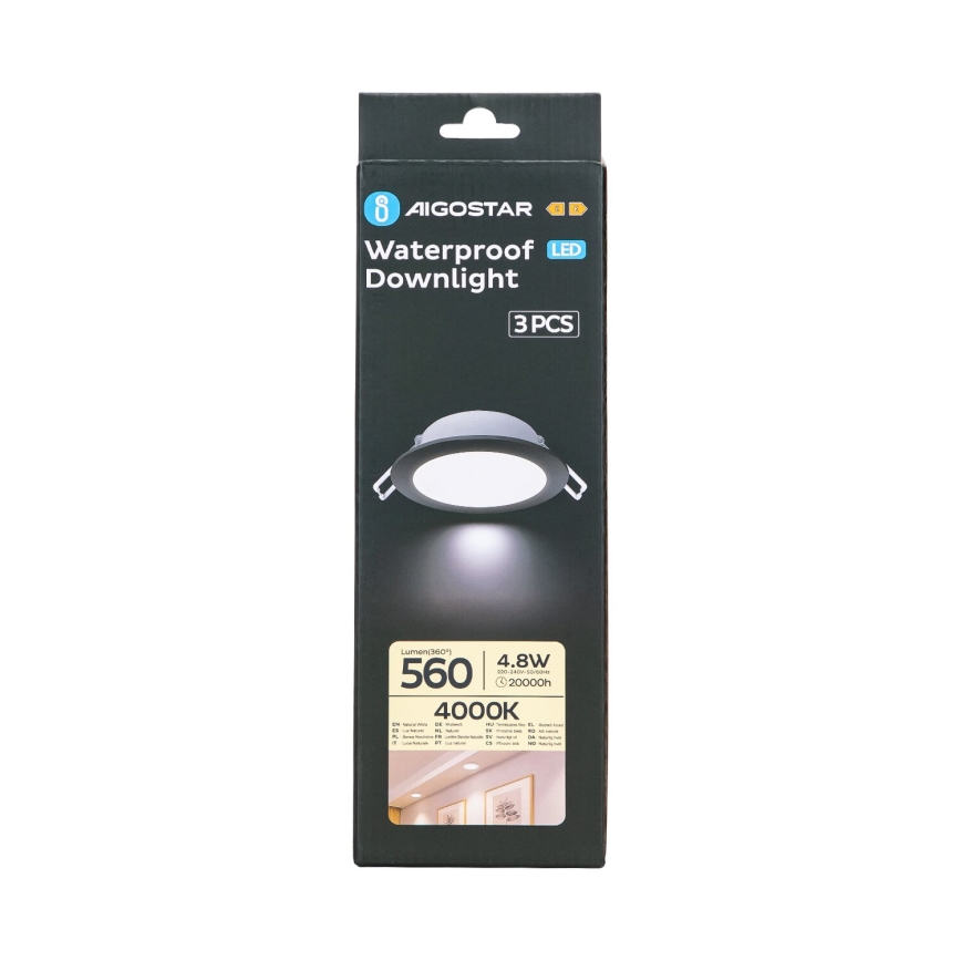 Aigostar - SET 3x LED Vanjska ugradbena svjetiljka LED/4,8W/230V 4000K IP65 crna