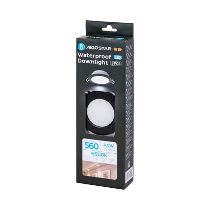 Aigostar - SET 3x LED Vanjska ugradbena svjetiljka LED/4,8W/230V 6500K IP65 crna
