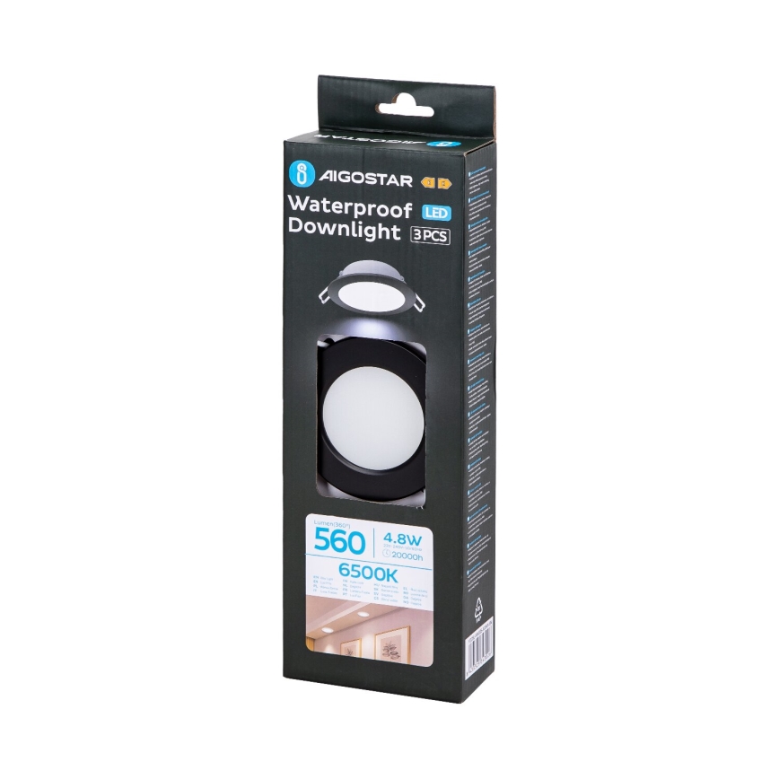 Aigostar - SET 3x LED Vanjska ugradbena svjetiljka LED/4,8W/230V 6500K IP65 crna
