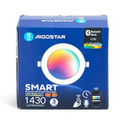 Aigostar - Komplet 3x LED RGBW prigušivo ugradno stropno svjetlo MESH LED/15W/230V 2700K-6500K Ø17 cm
