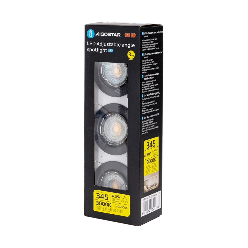 Aigostar - SET od 3 LED ugradnih stropnih svjetiljki 1xGU10/4,5W/230V 3000K, crne