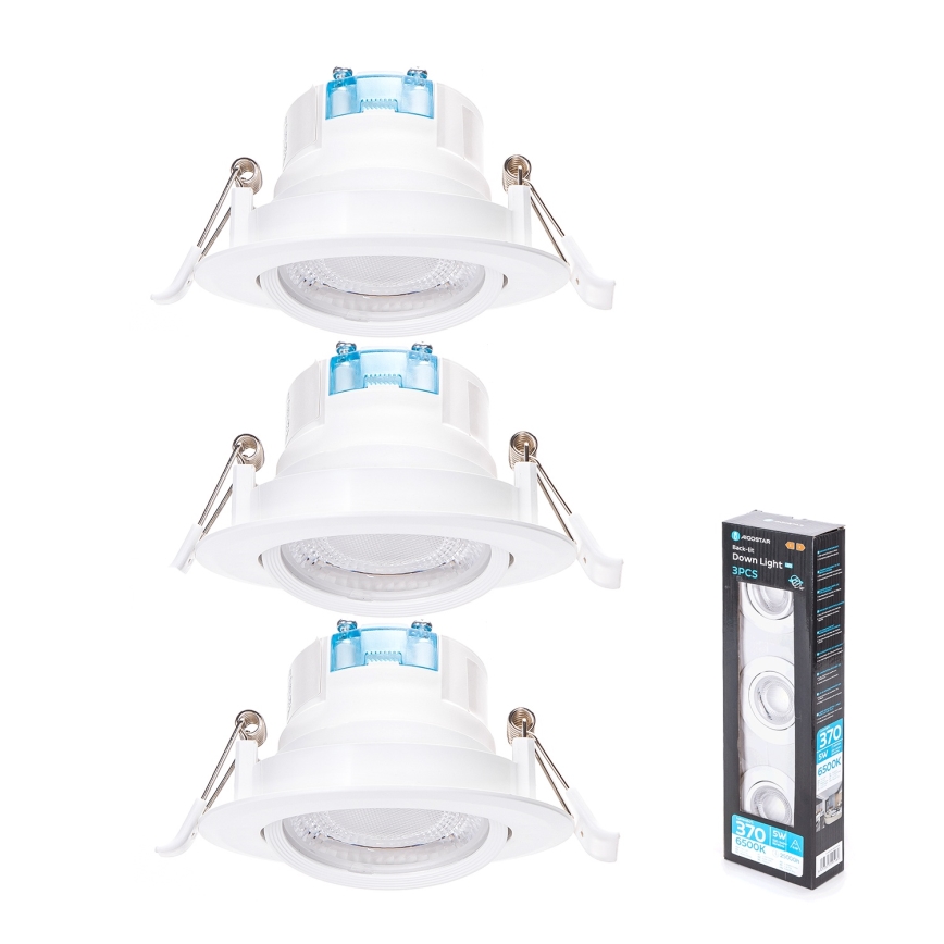 Aigostar - Set od 3 ugradne LED svjetiljke, 5W/230V, 6500K, promjer 8,5 cm, bijela