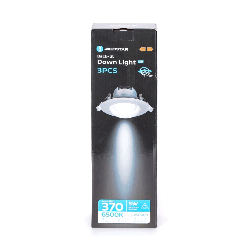 Aigostar - Set od 3 ugradne LED svjetiljke, 5W/230V, 6500K, promjer 8,5 cm, bijela