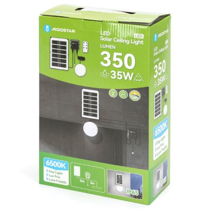 Aigostar - LED solarna svjetiljka LED/35W/12V 3000 mAh 6500K IP65 promjer 16,8 cm + s daljinskim upravljačem