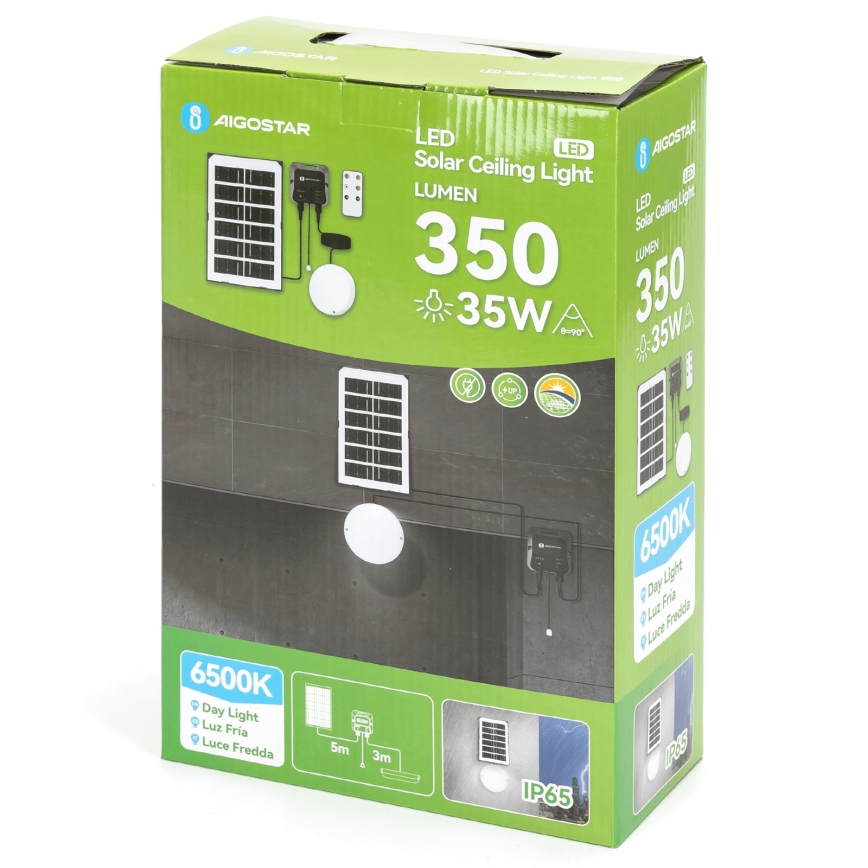 Aigostar - LED solarna svjetiljka LED/35W/12V 3000 mAh 6500K IP65 promjer 16,8 cm + s daljinskim upravljačem