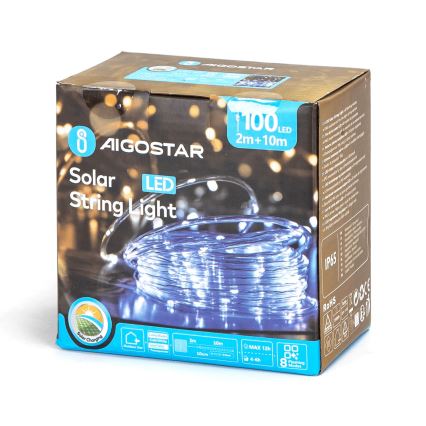 Aigostar - LED Solarni  niz 100xLED/8 funkcija 12m IP65 hladno bijela 800 mAh